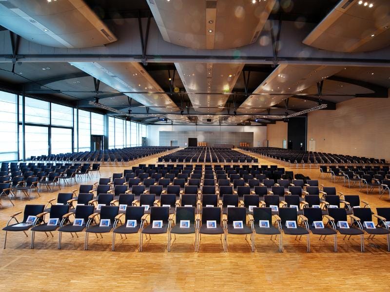 Messe Frankfurt event space with organized seating, ideal for conferences and seminars.