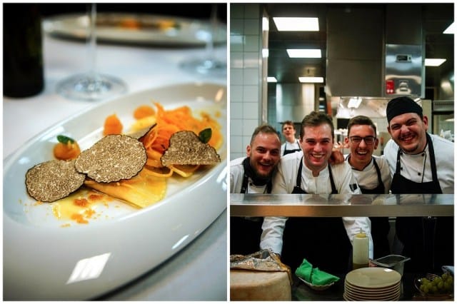 Gourmet dish with chefs at Kennedy's Restaurant, ideal for upscale catering events.