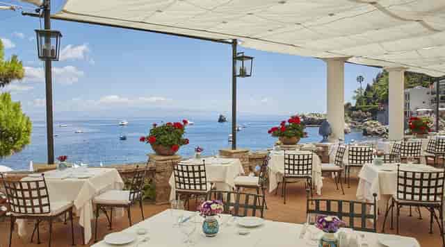 Outdoor terrace at Villa Sant'Andrea, perfect for weddings and events by the sea.