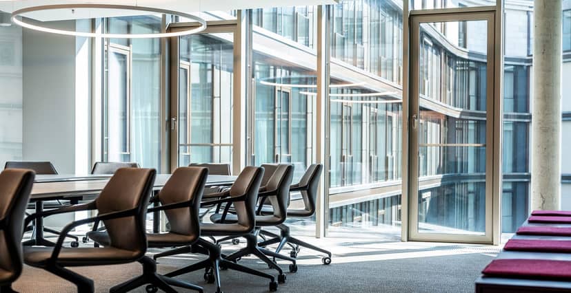 Modern conference room with ergonomic chairs in Frankfurt office, ideal for corporate meetings.