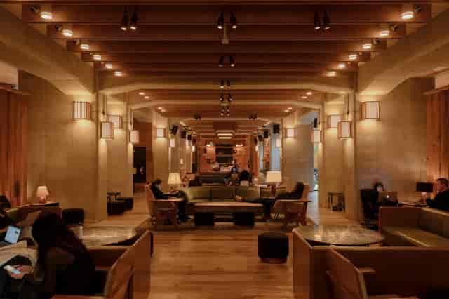 Modern lounge in Ace Hotel Brooklyn, ideal for networking events and informal meetings.