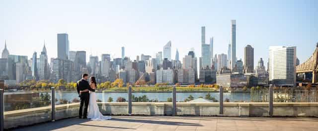 Penthouse wedding venue in The Bordone LIC with stunning skyline backdrop.