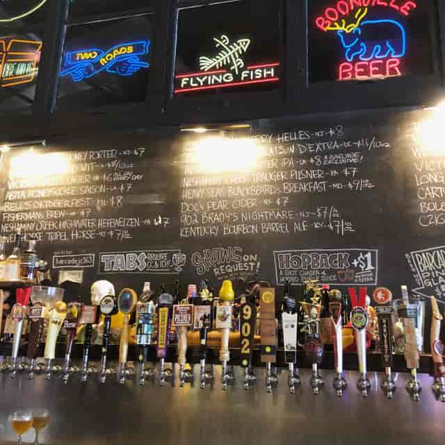 Barcade taproom menu with craft beers, ideal for casual gatherings and networking events.