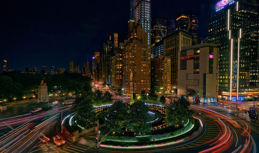 "Vibrant Ascent Lounge nightlife scene with illuminated roundabout for events"