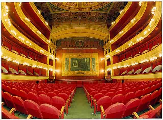 Ornate Teatro Calderón patio, ideal for elegant events and performances.