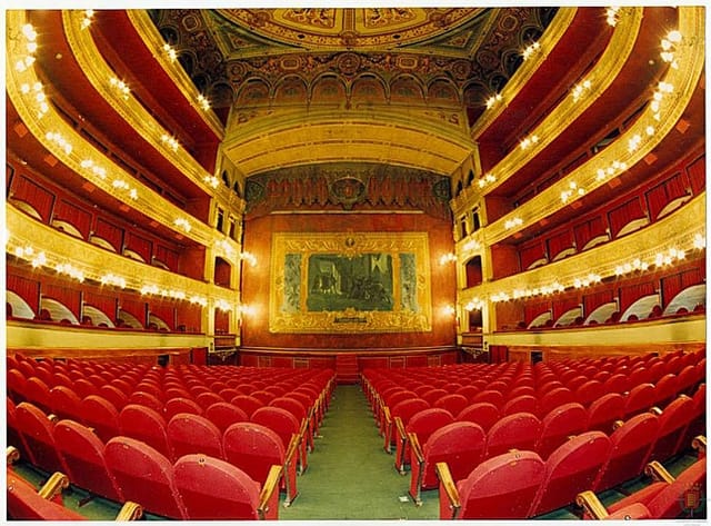 Ornate Teatro Calderón patio, ideal for elegant events and performances.