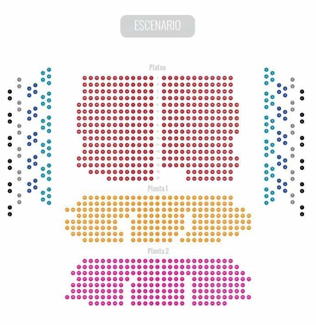 Teatro Calderón seating chart with color-coded sections for optimized event viewing.