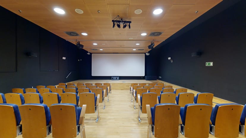 Screening Room at La Casa Encendida, tiered seating for multimedia presentations and events.