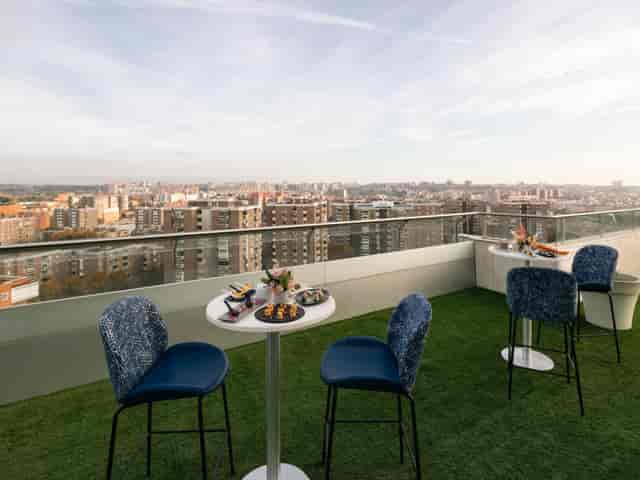Rooftop venue at Crowne Plaza Madrid for upscale events with panoramic city views