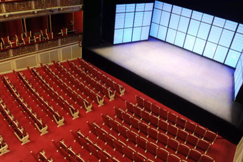 Sala Maria Guerrero auditorium with red seating, ideal for presentations and performances.