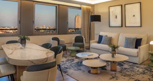 Stylish hotel lounge in Princesa Plaza Madrid for executive meetings and events.
