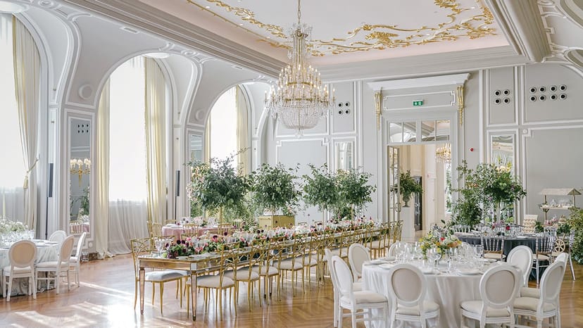 Elegant event space in Mandarin Oriental Ritz, Madrid with high ceilings for upscale gatherings.
