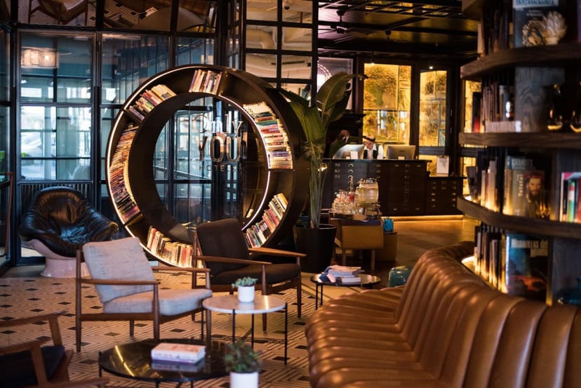 Sophisticated lounge at Only YOU Hotel Atocha for networking and casual meetings.