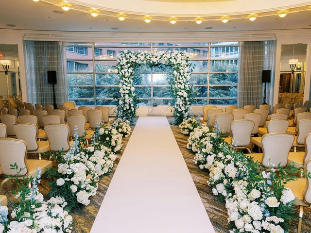 Elegant wedding ceremony setup at Aujourd’hui Event Space, Four Seasons Boston.