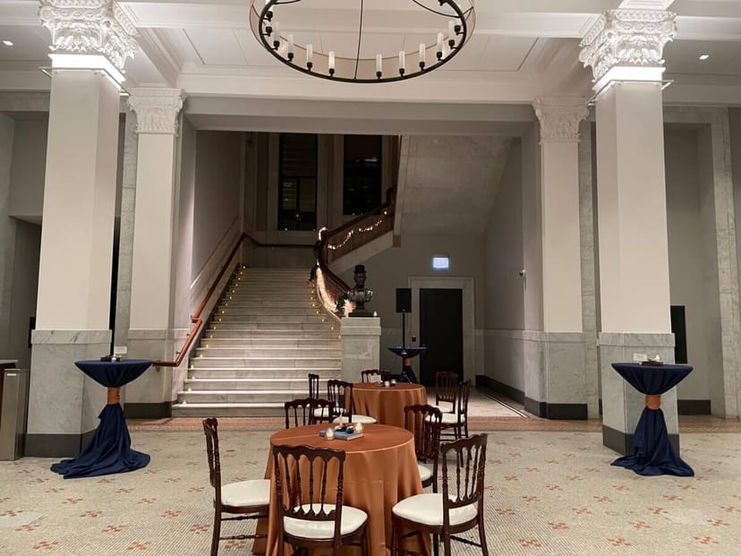 Newberry Library conference room, upscale tables, ideal for networking events and receptions.