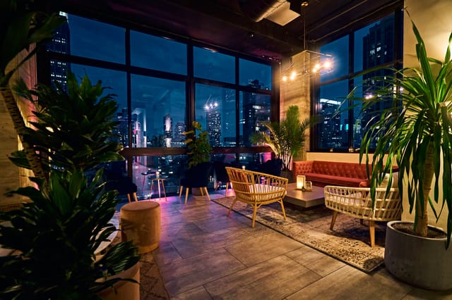 Modern Daintree Rooftop Lounge with skyline views, ideal for events and gatherings.