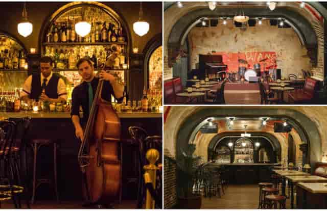 Basement jazz club at The Roxy Hotel, featuring warm lighting for private events.
