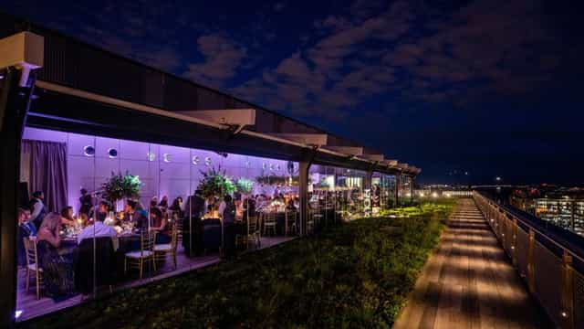Rooftop event space at International Spy Museum, ideal for corporate gatherings or celebrations.