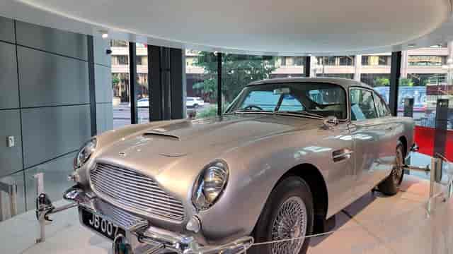 Vintage Aston Martin at International Spy Museum, ideal for corporate events and luxury gatherings.