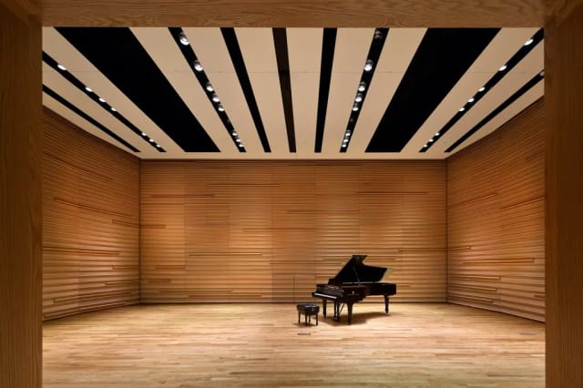 Modern concert hall with grand piano, ideal for classical music and corporate events.
