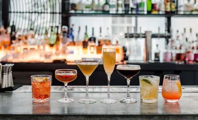Stylish cocktail bar setup at Dirty Habit, ideal for networking events and celebrations.