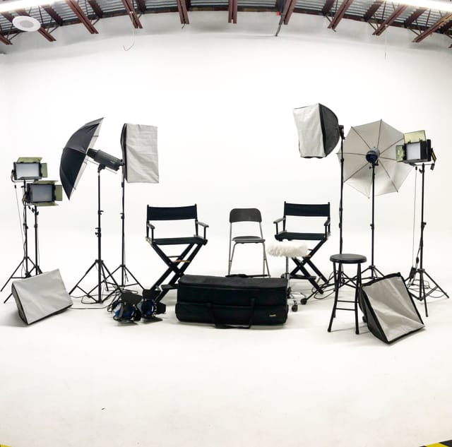 Video production setup in STUDIO D, ideal for interviews and panel discussions.