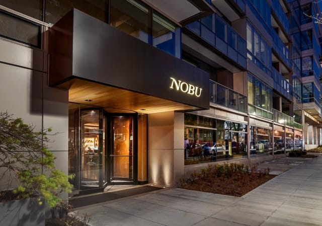 Sleek entrance of Nobu Washington D.C., ideal for upscale events and meetings.