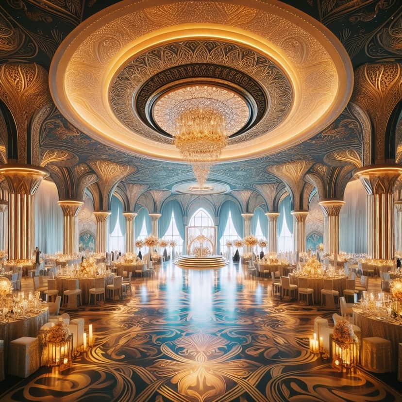 Opulent Roma Ballroom at Ritz-Carlton Abu Dhabi, perfect for weddings and galas.