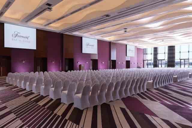 Saqr Ballroom at Fairmont Bab Al Bahr, elegant conference setup with modern design.