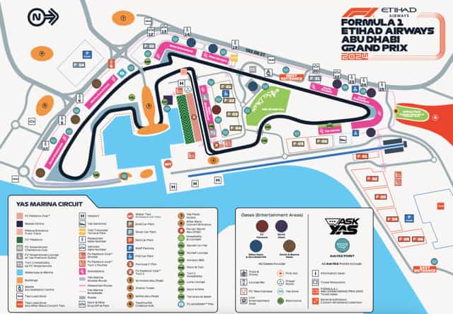 Yas Events Centre map for Formula 1 Abu Dhabi Grand Prix logistics and planning