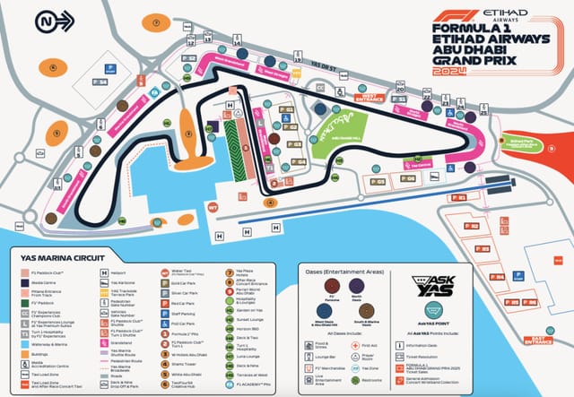 Yas Events Centre map for Formula 1 Abu Dhabi Grand Prix logistics and planning