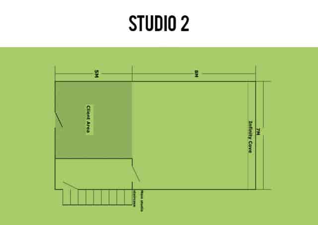 Floor plan of VECTAR Project Studio 2 ideal for workshops, gatherings, and presentations.