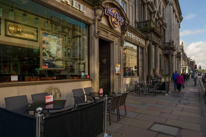 Hard Rock Café exterior in The Dome Edinburgh, ideal for outdoor events and gatherings.