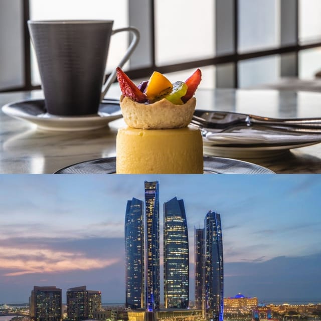 Elegant dessert with city skyline, perfect for luxurious event planning and catering.