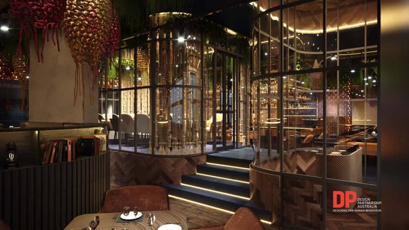 Private dining room at Hunter & Barrel Abu Dhabi, ideal for upscale meetings and events.