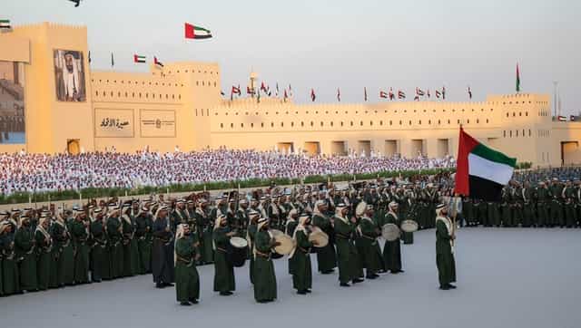 Eid Al Etihad festival with traditional performances and vibrant costumes at Sheikh Zayed.