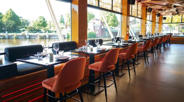 Stylish THC Restaurant + Bar in Amsterdam with waterfront views, perfect for events.