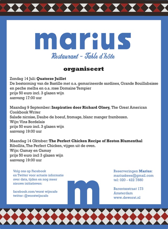Themed culinary events at Restaurant Marius with renowned chefs and wine pairings.