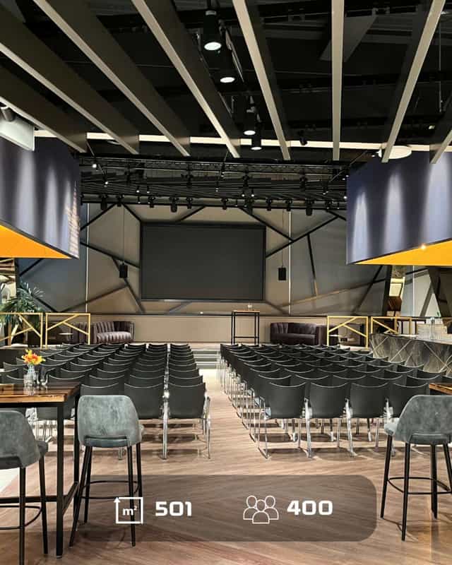 Athene '87 event at Johan Cruijff ArenA with large screen and sleek seating.