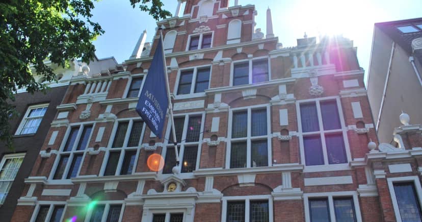 Library at Embassy of the Free Mind, historic venue for conferences and meetings.
