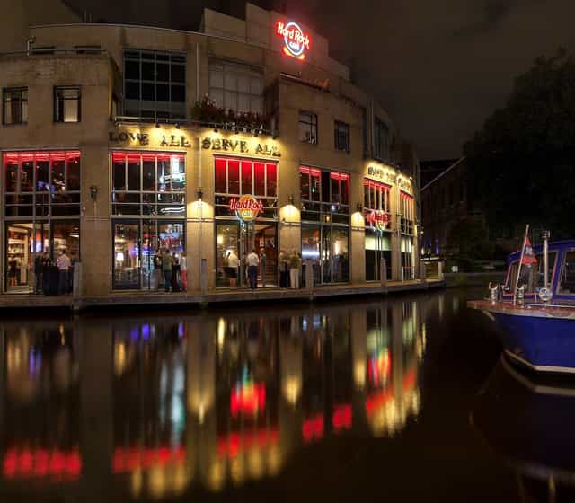 Hard Rock Cafe Amsterdam waterfront venue, ideal for evening events and networking.