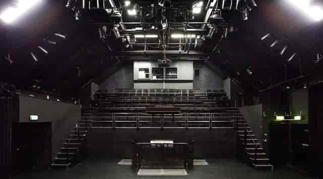 Versatile theater space at Melkweg, perfect for performances and lectures with elevated seating.