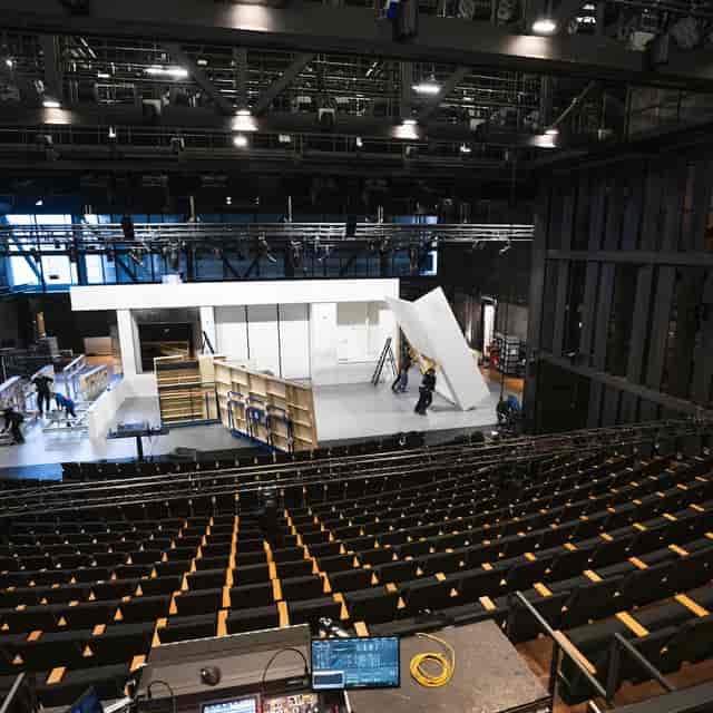 Ajaxfoyer stage set construction at Internationaal Theater Amsterdam for upcoming performance event.