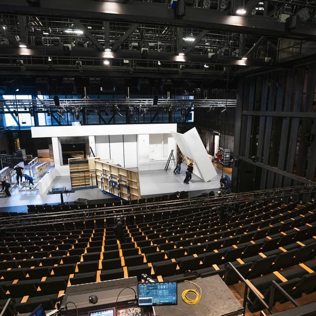 Ajaxfoyer stage set construction at Internationaal Theater Amsterdam for upcoming performance event.
