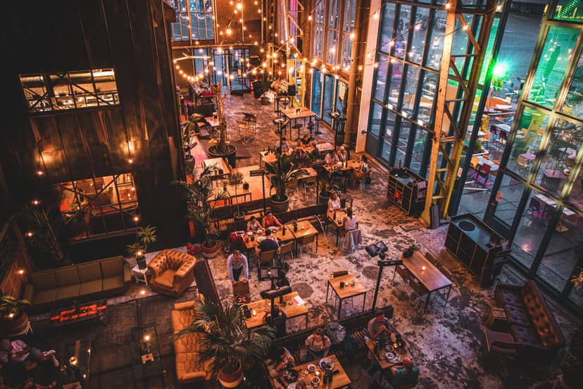 Vibrant event space in IJver Amsterdam, perfect for networking and casual gatherings.