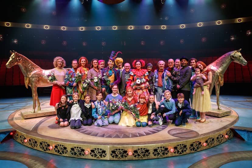 Efteling Auditorium stage post-event celebration with diverse performers and lively atmosphere
