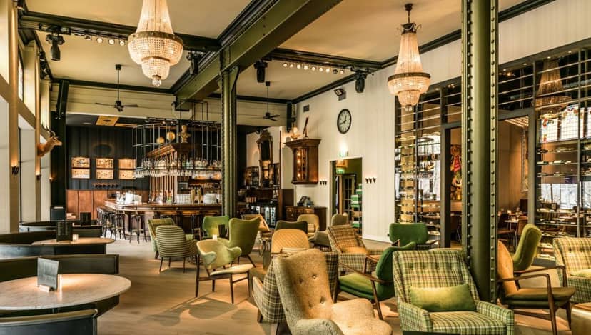 Elegant café venue with vintage decor, perfect for receptions and intimate gatherings.