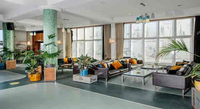 Modern KZ Balzaal venue with natural light, greenery for networking events and meetings.
