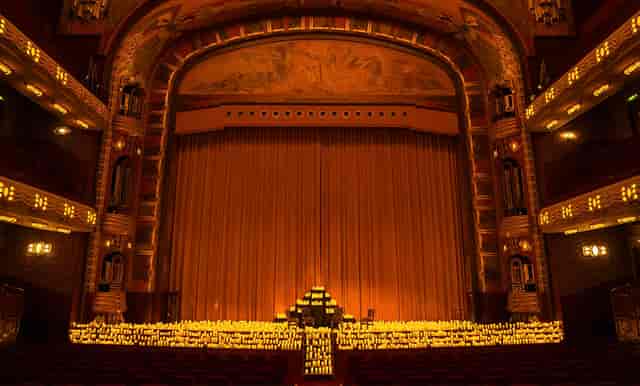 Elegant theater stage at Koninklijk Theater Tuschinski for events and performances.