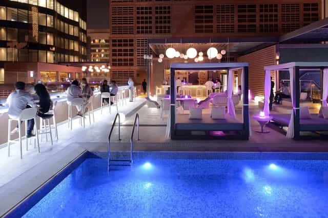 Rooftop event venue at Courtyard World Trade Center, Abu Dhabi for cocktail receptions.